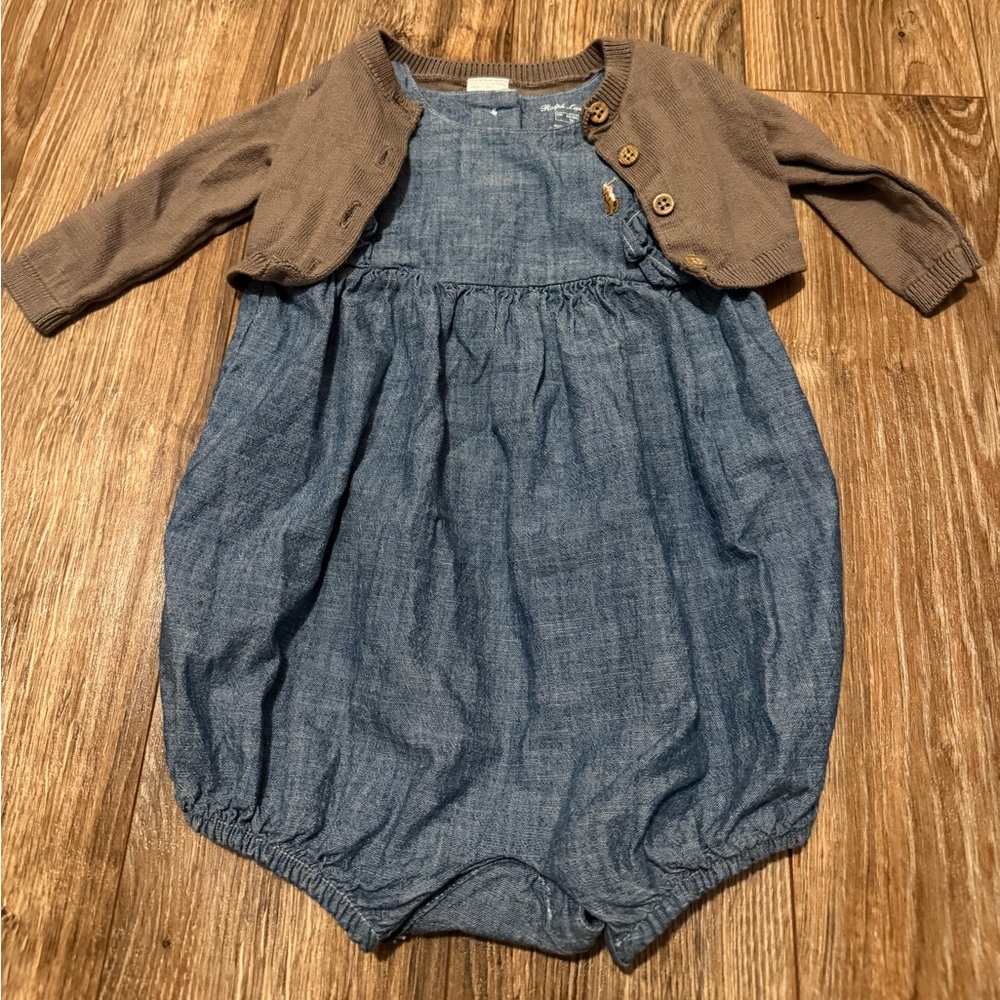 Ralph Lauren Romper and Carters Cardigan Baby Girl Bundle